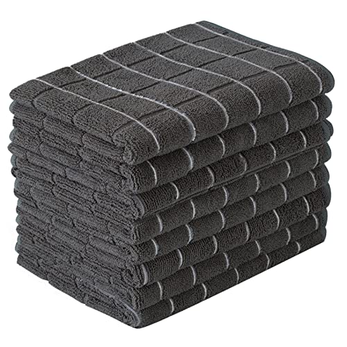 Black Microfiber Dish Towels - Soft, Super Absorbent Kitchen Towels 8 Pack - 26x18 Inches - Lattice Design