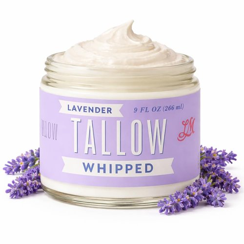 Lady May Tallow Whipped Tallow 9oz - All Natural Face Cream + Whole Body Moisturizer for Dry Skin - Made With Scented Oil Blend - No Preservatives, Parabens or Seed Oils - USA Made (Lavender)