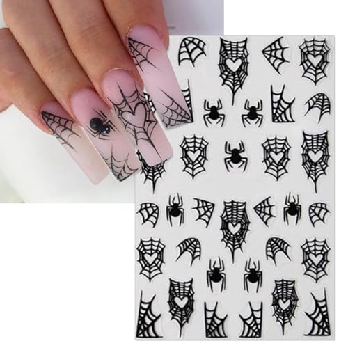 Halloween Spider Web Nail Stickers - Black & White Self-Adhesive 3D Decals - Variation of THIS listing