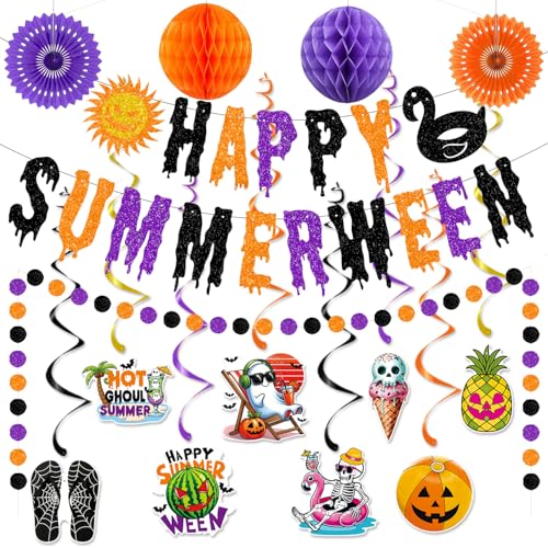 Summer Halloween Banner Set with Hanging Swirls and Paper Decorations