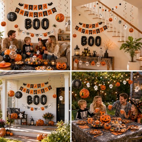 Halloween Party Decoration Set - 101Pcs Spooky Indoor Decor with Banner Ghost Bat Web