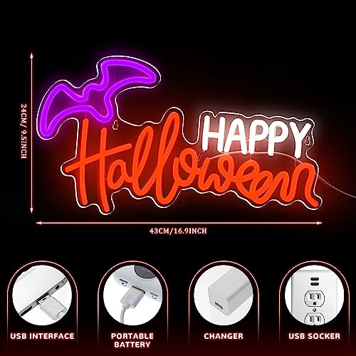 Halloween Neon Sign Bat Neon Light Wall Decor - USB Powered