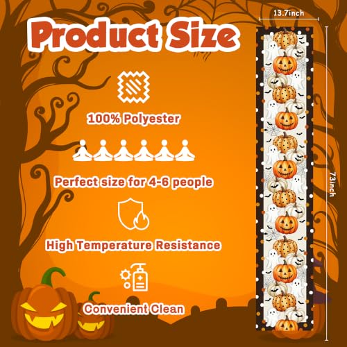 Halloween Ghost Pumpkin Table Runner - Orange White Brown Holiday Decor