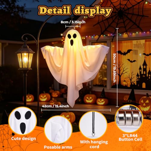 FIALAME Halloween Ghost Decorations Outdoor Indoor 4 Pack Warm Light-Up with DIY Arms