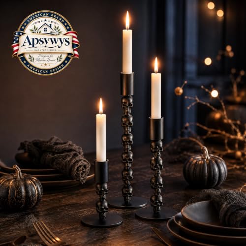 Skull Candle Holder Set - Gothic Taper Candlesticks for Halloween & Decor - Style 1 / 3
