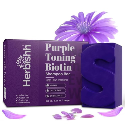 Herbishh Purple Shampoo Bar - Neutralize Brassy Tones & Strengthen Blonde Hair | Vegan & Sulfate-Free, 3.53 oz