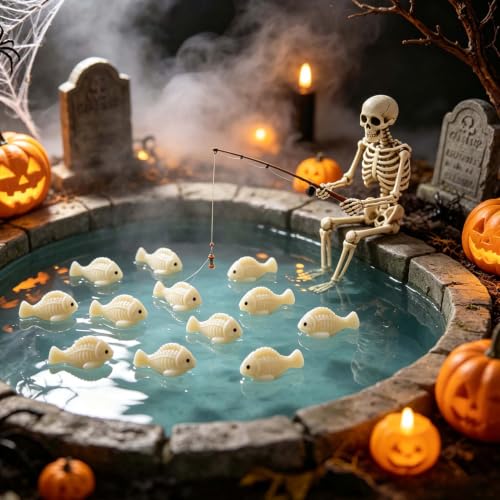 Beige Halloween Mini Fish Skeletons - 100 Pack Spooky Fish Bone Figures for Party Decor