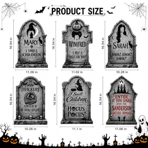 Outdoor Halloween Tombstone Yard Decorations with Stakes - Grey, 6 Pack Waterproof Cemetery Signs