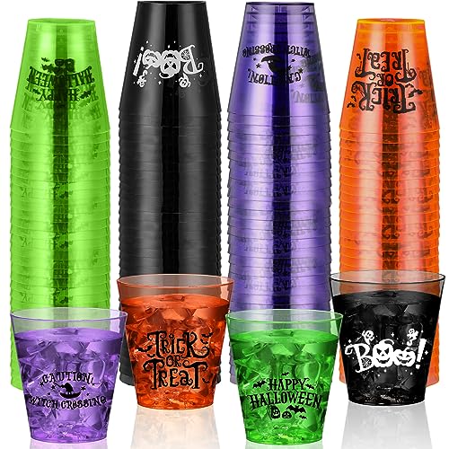 48 Pack Colorful Halloween Plastic Shot Glasses 2oz with Pumpkin & Witch Designs