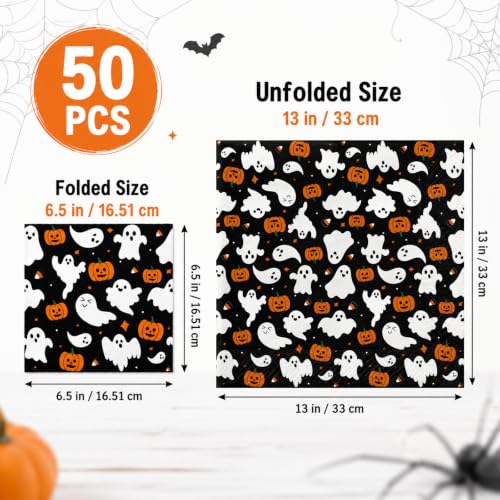 Halloween Ghost Pumpkin Paper Napkins - 50 Pack, 6.5in Spooky Party Decor