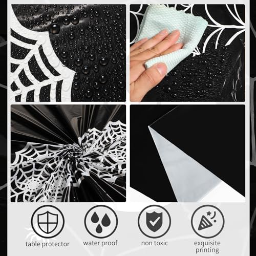 Halloween Spider Web Tablecloths Waterproof Party Decorations - Black, 6 Pack