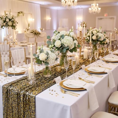 Black Gold Sequin Table Runner 25x120 Inch for Wedding & Party Decor - Variation of THIS listing