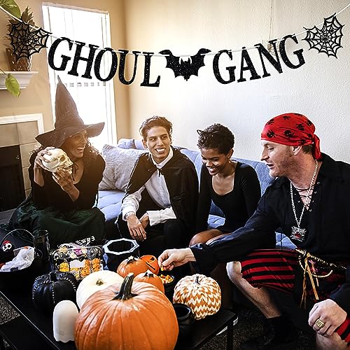 Halloween Banner - Ghoul Gang Horror Party Decorations, Reusable Glitter Sign