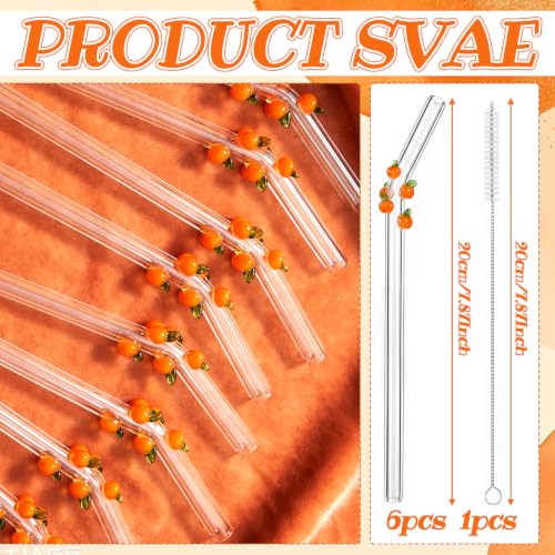 Fall Pumpkin Glass Drinking Straws - 6 Pack, Reusable Halloween Thanksgiving