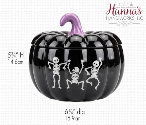 Bone Dance Cookie Jar - Halloween Black Pumpkin & Skeleton Treat Container