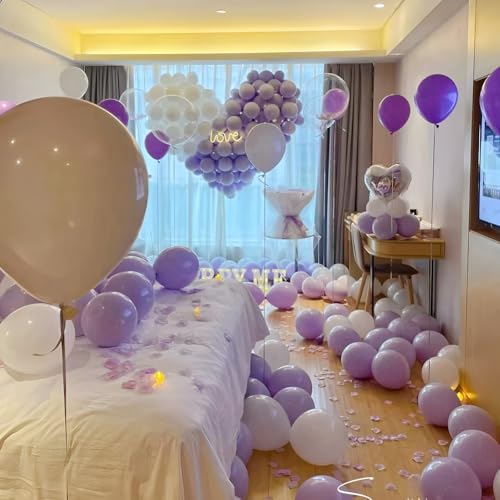 Purple White Balloons - 200 Pcs 5 Inch Pastel Latex for Party Decorations - Variation: Purple White