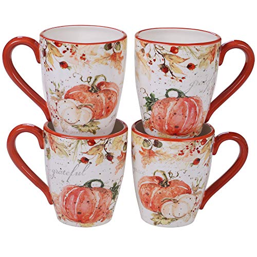 Harvest Splash 16.9 oz. Ceramic Mug Set of 4 with 2 Designs - Reheating Safe