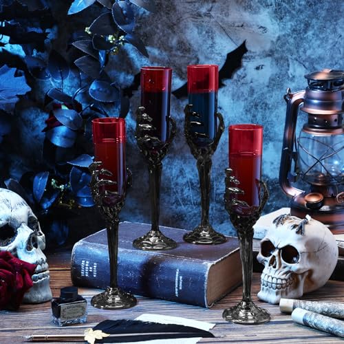 24 Pack Halloween Skeleton Hand Goblet Cups - Black & Red, 4.6 oz