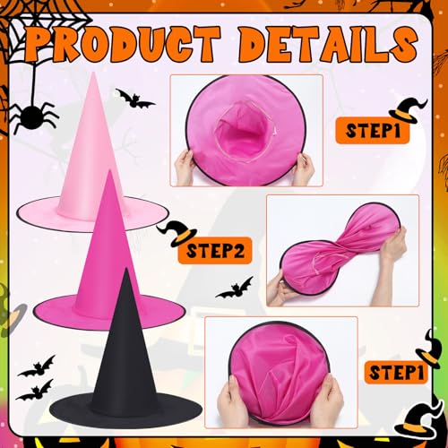 Pink Black Hanging Witch Hats Halloween Decorations - Set of 18