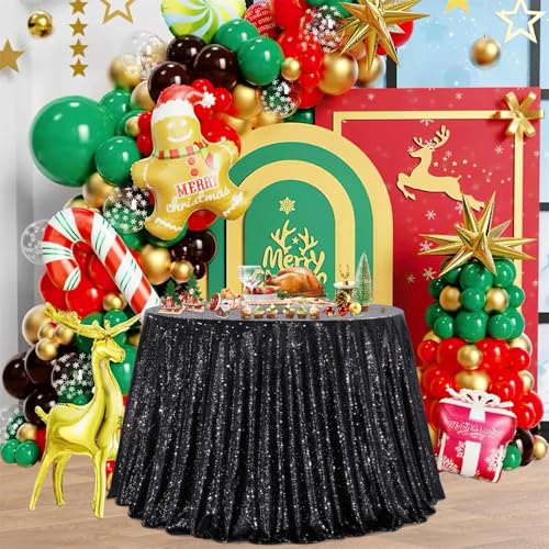 Black Sequin Round Tablecloth 120 Inch - Glitter Party Cover for Weddings Holidays