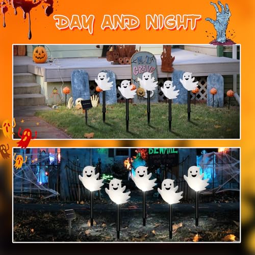 Solar Halloween Ghost Pathway Lights - 10 Pack, 3D Spooky Yard Decor, Variation of This Listing