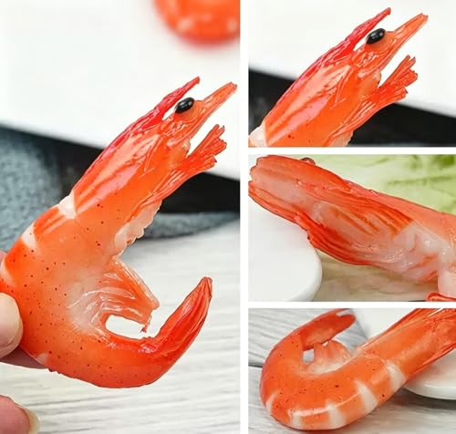 Artificial Red Shrimp Decor - 6 Pcs Realistic Seafood Model for Kitchen & Party