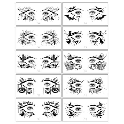 Halloween Ghost Bat Spider Web Temporary Tattoos Face & Eye Makeup Kit for Women Girls - Spider Web Variation