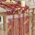 28x120 Inch Burgundy Marble Pattern Gauze Table Runner with Glitter Metallic Foil - Wedding & Party Decor