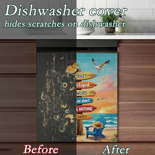 Retro Summer Beach Dishwasher Magnet Cover - 23x26 Inch Kitchen Decor