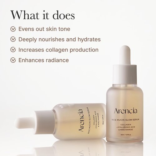 Arencia Rice Mucin Glow Serum, Collagen + Hyaluronic Acid & Niacinamide, 1.01 fl oz