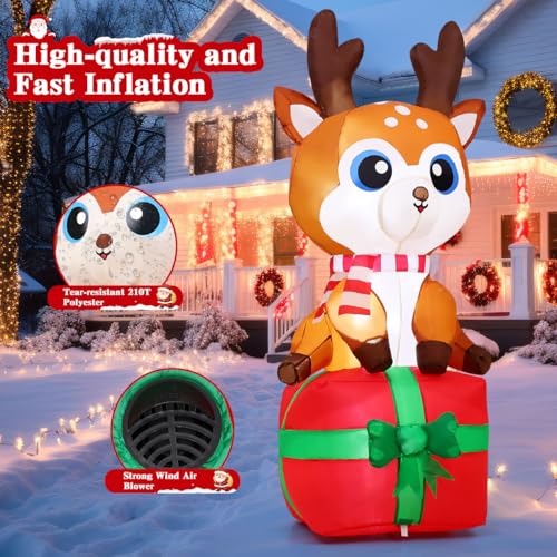 6FT Christmas Inflatable Deer with Built-in LEDs Outdoor Yard Decor