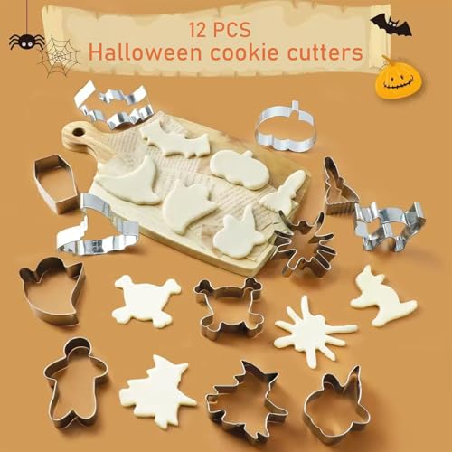 Halloween Cookie Cutter Set 12 Pcs - Cat Bat Owl Ghost Pumpkin Witch Hat