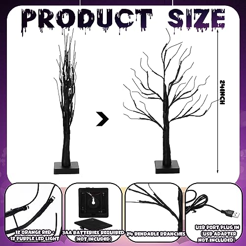 Halloween Black Tree with Lights 24 Inch Spooky Style Indoor Decoration Set