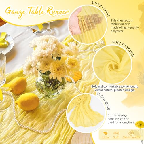 Light Yellow Cheesecloth Table Runner 17x108 Inches - 18 Pack Boho Home Decor
