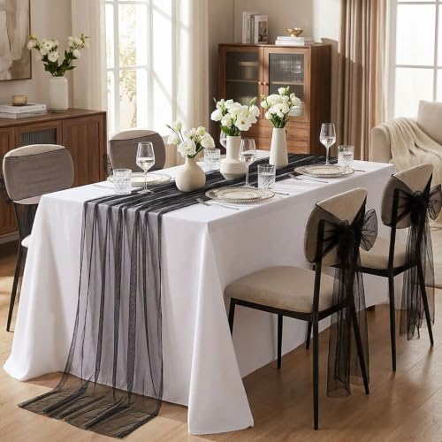 Black Gauze Table Runner 29x120 Inches Set of 3 - Halloween Decor
