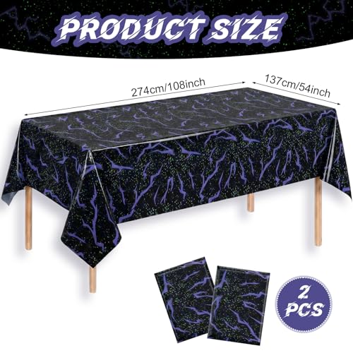 Black Lightning Pattern Plastic Tablecloth - K-Pop Birthday Decor, 54x108 Inches - Black Hunters Variation