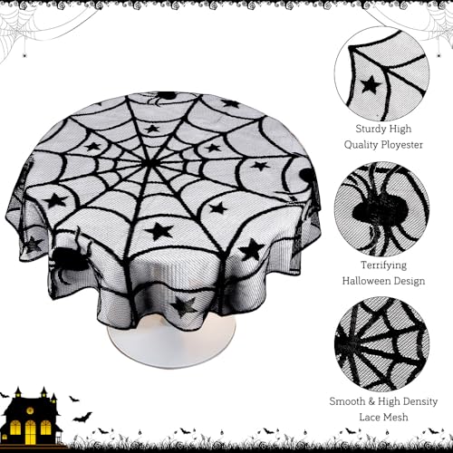 Halloween Round Black Lace Spiderweb Tablecloth 40 Inch - Festive Table Decor