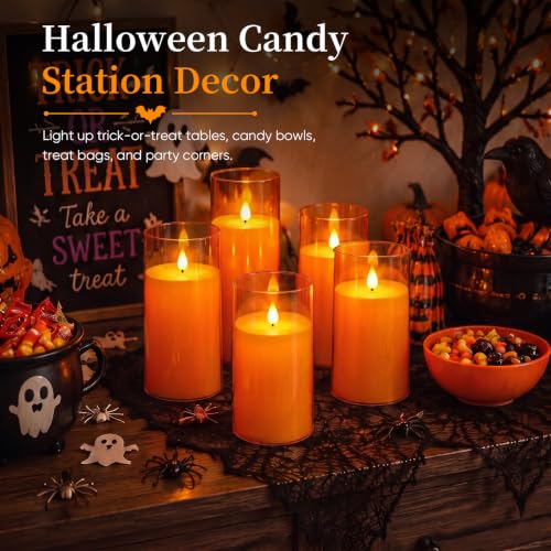 Homemory Halloween Orange Flameless Candles Set of 5 with Remote & Timer