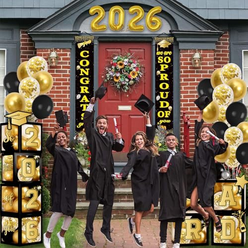Black Graduation Balloon Box Stack with 'GRAD' Letters - Class of 2026 Decorations