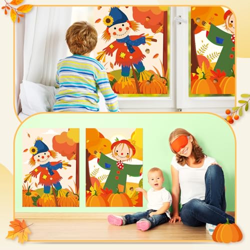 Fall Themed Pin the Nose on the Scarecrow Game Poster Set - Autumn Party Supplies