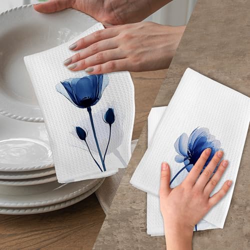 White Floral Hand Towels for Bathroom and Kitchen, Boho Flower Decor Set of 2, 16x24 Inches