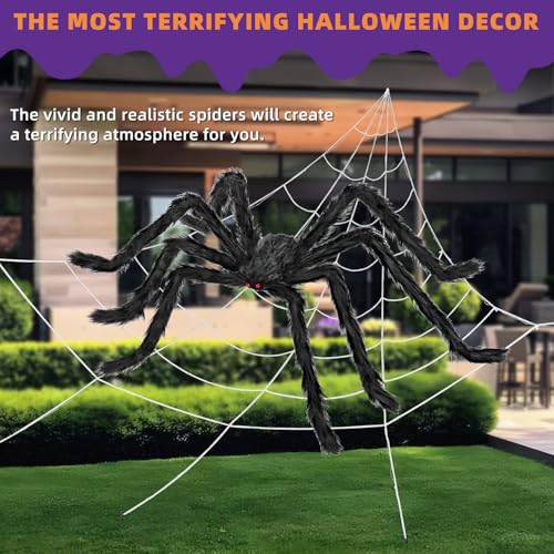 Halloween Spider Web with 59-Inch Giant Spider Indoor Outdoor Decor Set