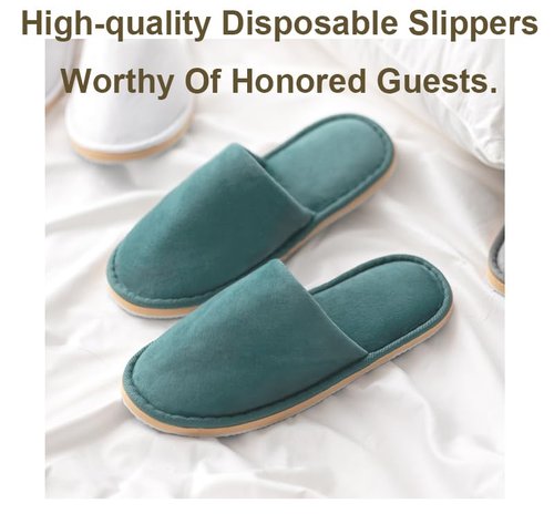 GONG GONG Non Slip Disposable Slippers, 6 Pairs, Washable, Reusable, Closed Toe, Crystal Velvet (Blue+Cream 6Pairs, Adult, Men, Large, Alpha, US Footwear Size System, Medium)