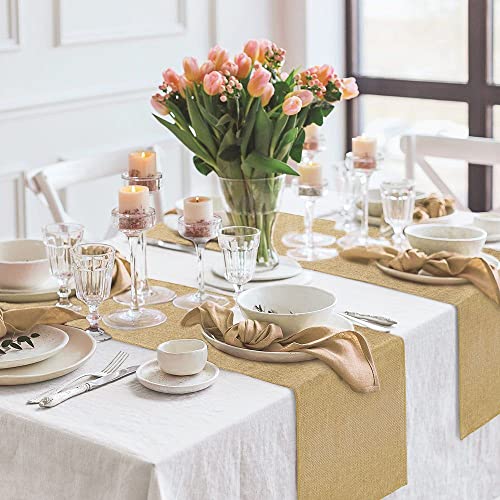 Khaki Burlap Table Runner 13 Inch x 10 Yard Rustic Jute Linens for Wedding & Party