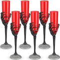 6 Pack Halloween Skeleton Hand Goblets - Black & Red Plastic Cups, 4.6 oz