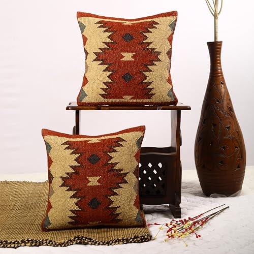 Kilim Pillow Cover Set of 2 - 18x18 Inches Jute Wool Textured Decor - Variation of THIS listing