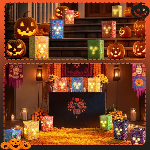 36 Pack Day of the Dead Sugar Skull Candle Holders & Luminary Bags