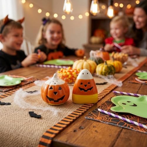 Pumpcorn Salt & Pepper Shaker Set - Halloween Fall Decor, Pumpkin & Candy Corn