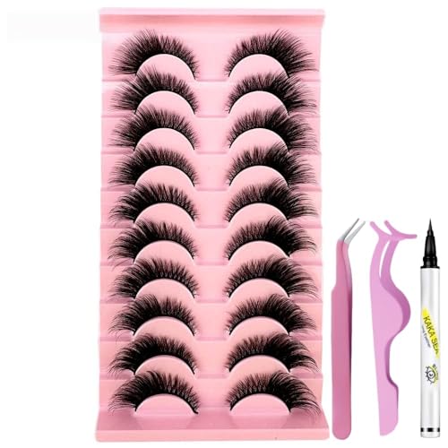 Dramatic 3D Mink False Eyelashes - Wispy Cat Eye Style, Black + Eyeliner & Tools