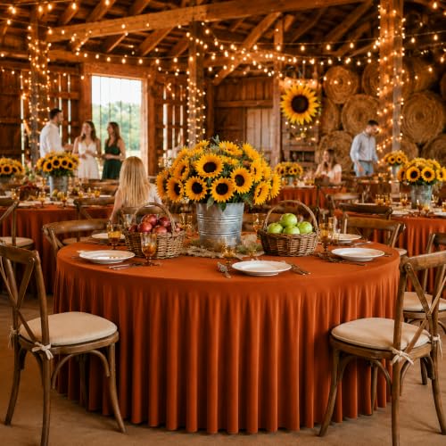 Burnt Orange Round Tablecloth 60 Inch Pack of 2 for Fall & Holidays - Rustic & Boho Decor